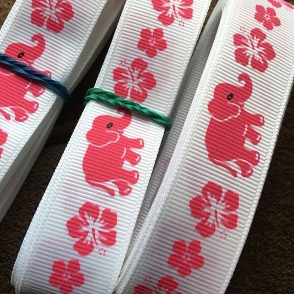 5/$20 grosgrain Ribbon 7/8” 5 yard elephants pink - Picture 1 of 3